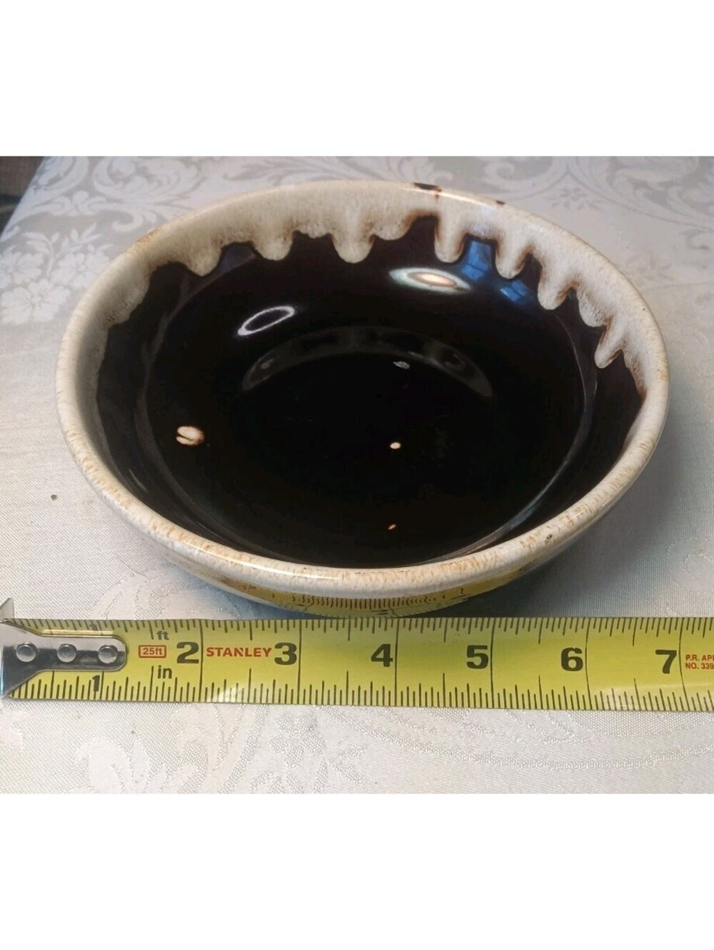 Vintage Mid Century Brown Drip Ceramic Serving Bowl - Rustic Farmhouse 7 Inches